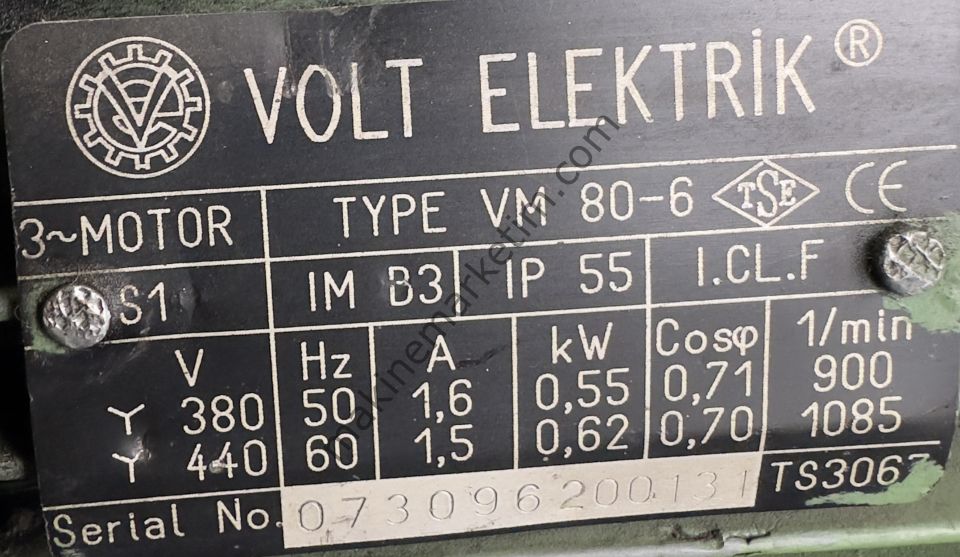 5 Devir Redüktörlü Motor 0.55KW 380Volt