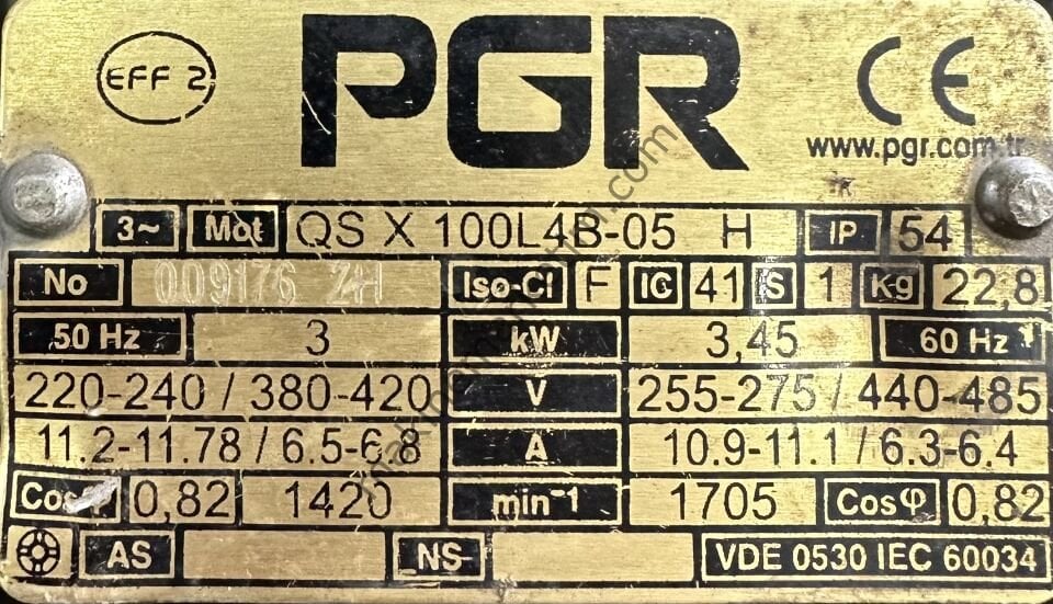 70 Devir Redüktörlü Motor 3KW 380Volt