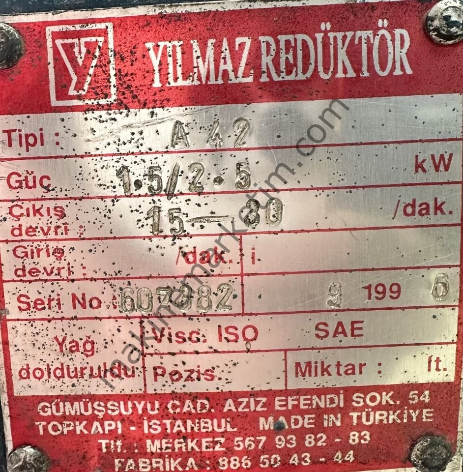 30 Devir Redüktörlü Motor 2.5KW 380Volt Yılmaz Redüktör
