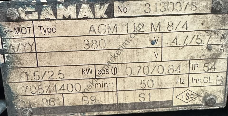 30 Devir Redüktörlü Motor 2.5KW 380Volt Yılmaz Redüktör