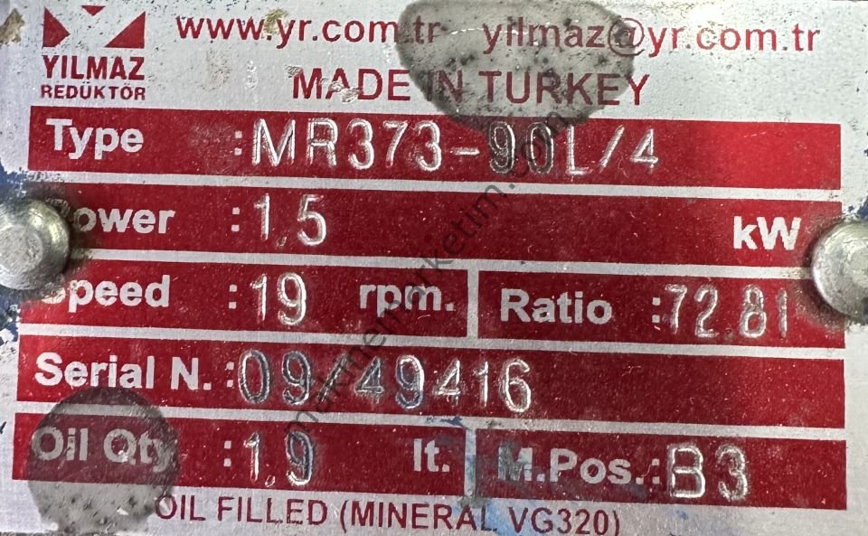 19 Devir Redüktörlü Motor 1.5KW 380Volt - Yılmaz Redüktör