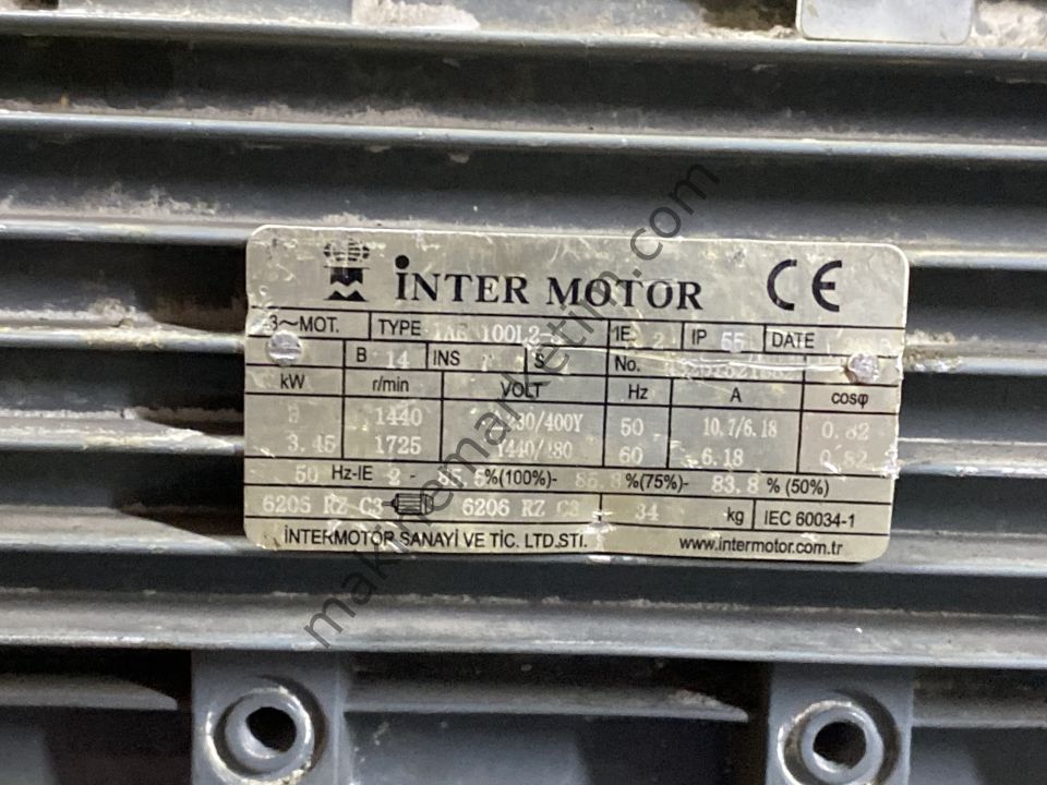 İNTER 380V 3KW 1400 DEVİR AYAKSIZ FLANŞLI  MOTOR
