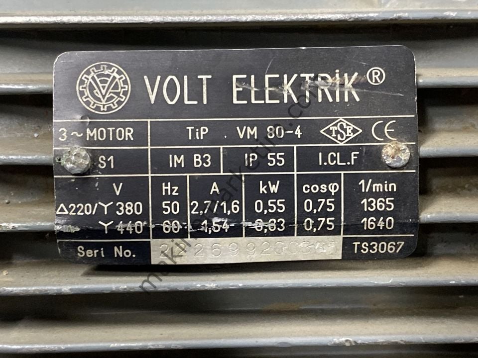 VOLT 380V 0.55KW 1400 DEVİR TEMİZ MOTOR
