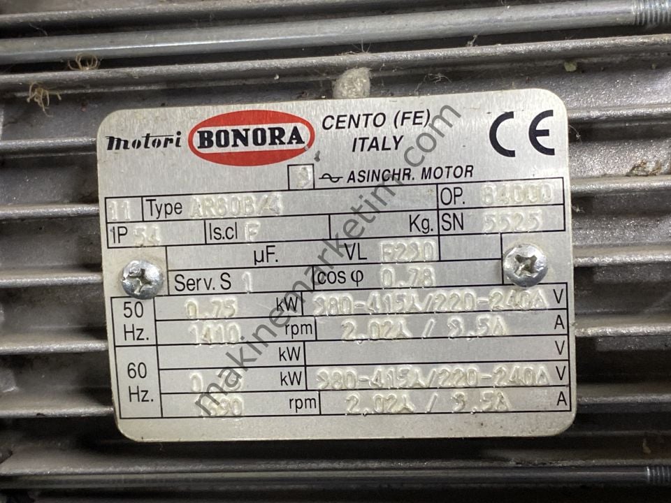 BONORA 380V 0.75KW 1400 DEVİR FLANŞLI İÇTEN FRENLİ MOTOR