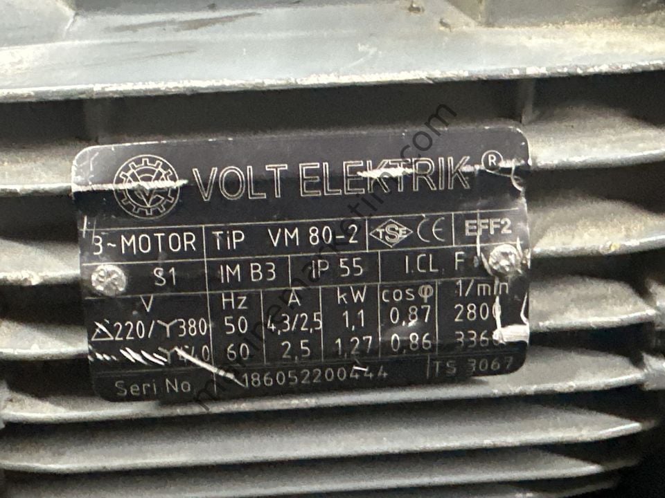 VOLT 380V 1.1KW 2800 DEVİR MOTOR